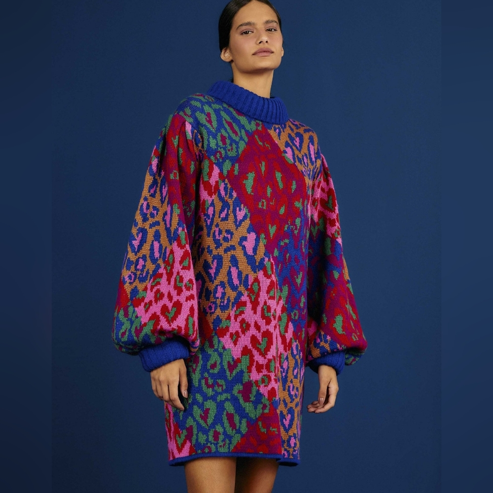 Farm Rio Mixed Leopard Pop Sweater Dress